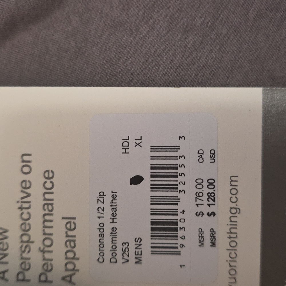 NWT Men's Vuori Coronado Half Zip L/S Crew Neck Shirt. In Dolomite Heather. XL - Picture 8 of 8
